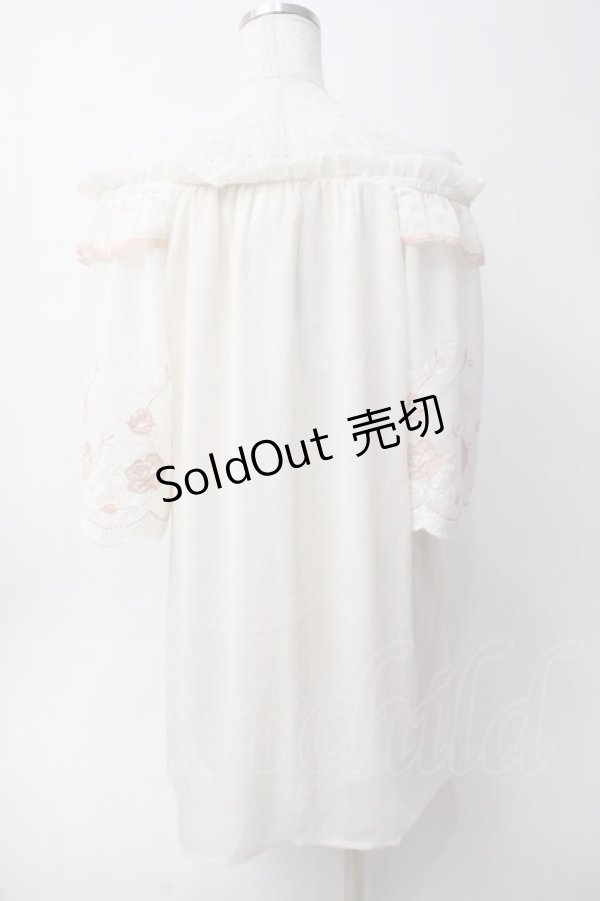 画像2: axes femme / 刺繍袖楊柳シフォンチュニック M 生成り Y-25-06-06-064-AX-OP-SZ-ZI (2)