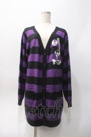 画像: PUTUMAYO / デビルptボーダーカーディガン  パープル×黒 Y-25-06-06-081-PT-TO-SZ-ZY
