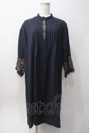 画像: axes femme / 袖刺繍Aラインシャツワンピース M 紺 Y-25-06-06-106-AX-OP-SZ-ZY