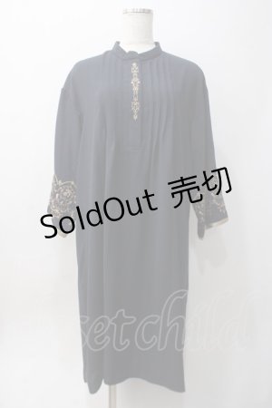 画像: axes femme / 袖刺繍Aラインシャツワンピース M 紺 Y-25-06-06-106-AX-OP-SZ-ZY