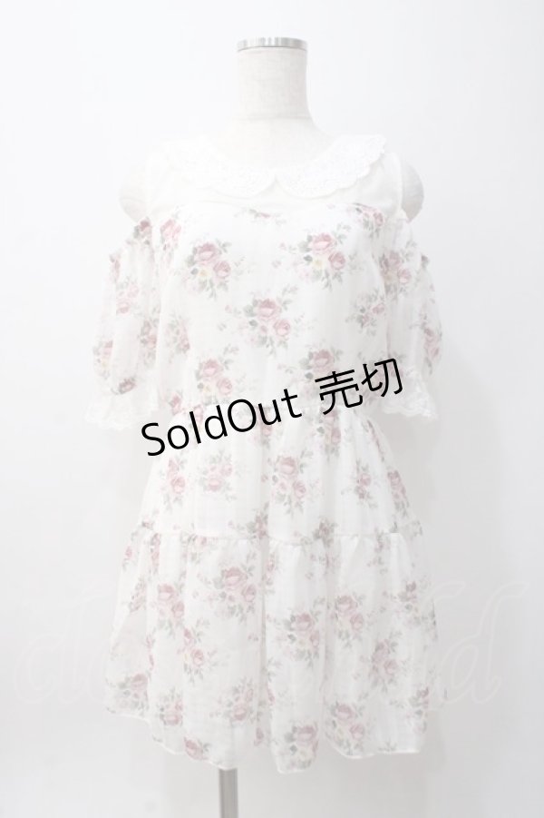 画像1: axes femme POETIQUE / 花柄シアーチェックミニワンピース M 白 Y-25-06-06-107-AX-OP-SZ-ZY (1)