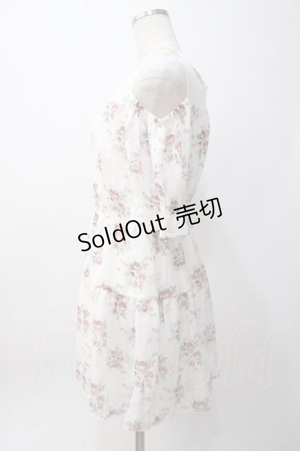 画像2: axes femme POETIQUE / 花柄シアーチェックミニワンピース M 白 Y-25-06-06-107-AX-OP-SZ-ZY (2)