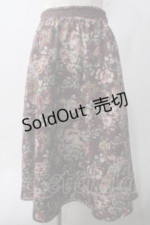 画像: axes femme / クラシック花柄ミディ丈スカート M ワイン Y-25-06-06-166-AX-SK-SZ-ZY