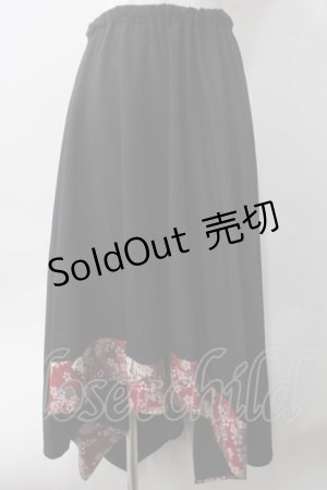 画像: gouk / 和柄切り替えロングスカート  黒×赤 Y-25-06-06-183-GO-SK-SZ-ZY