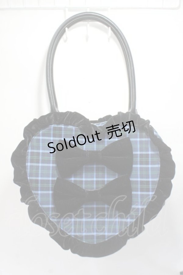 画像1: axes femme kawaii / タータンチェックハートバッグ  ブルー Y-25-06-06-031-AX-BG-SZ-ZY (1)