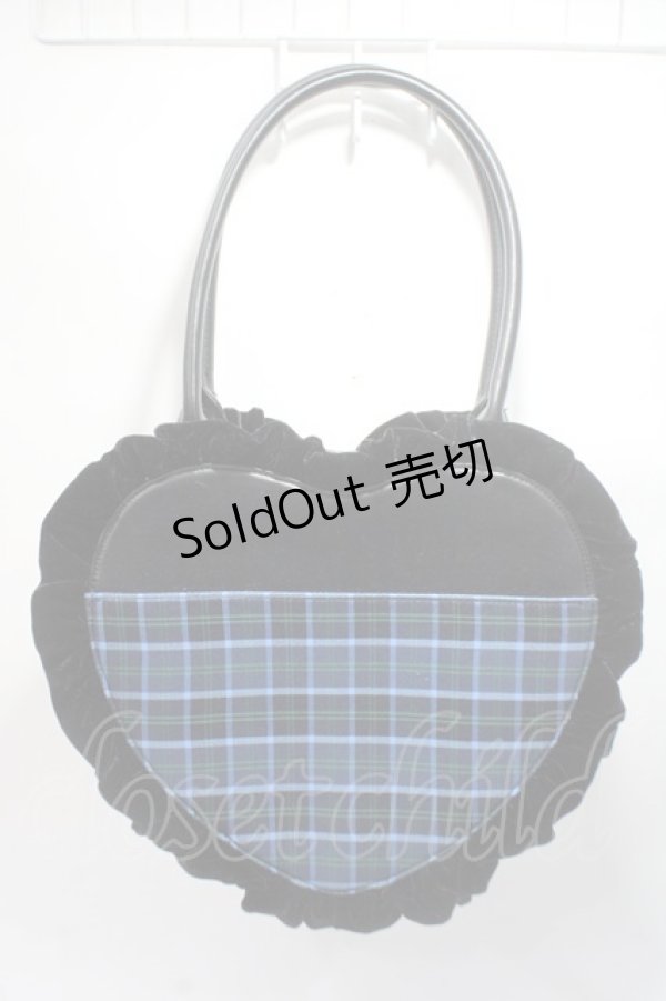 画像2: axes femme kawaii / タータンチェックハートバッグ  ブルー Y-25-06-06-031-AX-BG-SZ-ZY (2)