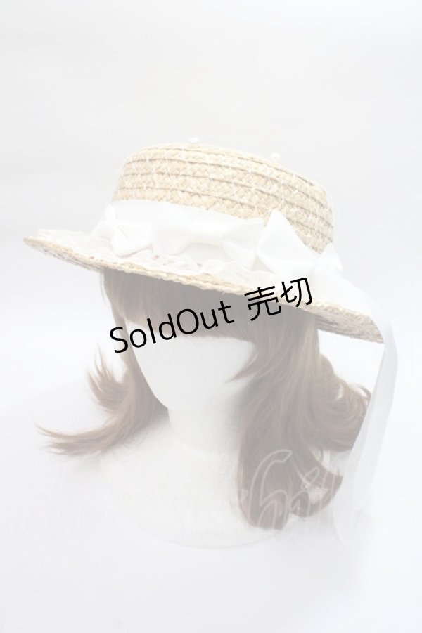 画像1: Angelic Pretty / リボンパールストローHat  白 Y-25-06-09-039-AP-AC-SZ-ZTK011 (1)