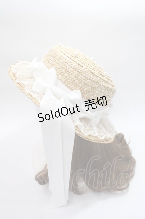 画像2: Angelic Pretty / リボンパールストローHat  白 Y-25-06-09-039-AP-AC-SZ-ZTK011 (2)
