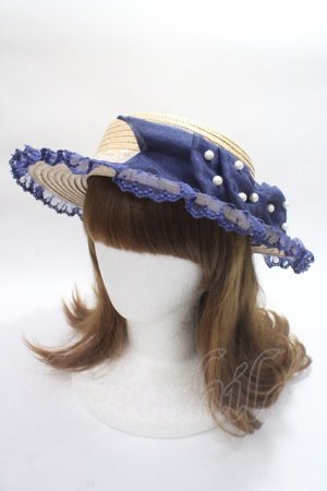 画像: Angelic Pretty / Fancy RibbonストローHAT  紺 Y-25-06-09-040-AP-AC-SZ-ZY