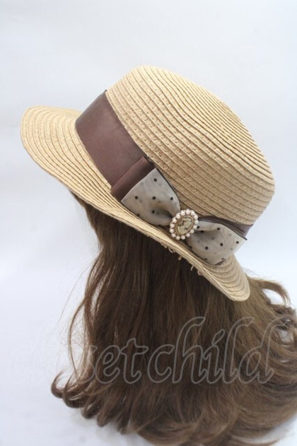 画像2: m petit by misako / TT*AMチュールリボンカンカン帽　 57.5cm 中茶 Y-25-06-09-043-LO-AC-SZ-ZT-K011 (2)