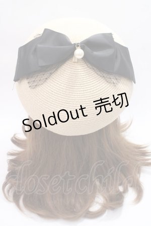 画像: axes femme POETIQUE / パール付リボン雑材風ベレー帽  ベージュ Y-25-06-09-046-AX-AC-SZ-ZY