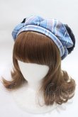画像2: axes femme / パール付リボンチェックベレー  ブルー Y-25-06-09-048-AX-AC-SZ-ZY (2)