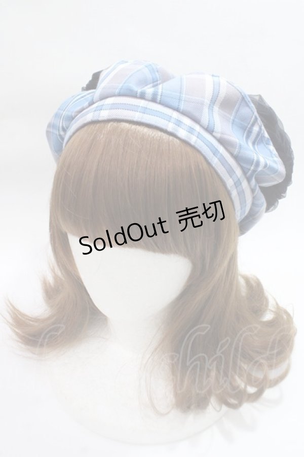 画像2: axes femme / パール付リボンチェックベレー  ブルー Y-25-06-09-048-AX-AC-SZ-ZY (2)