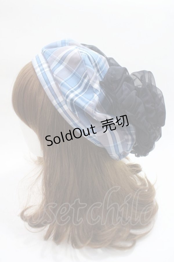 画像3: axes femme / パール付リボンチェックベレー  ブルー Y-25-06-09-048-AX-AC-SZ-ZY (3)