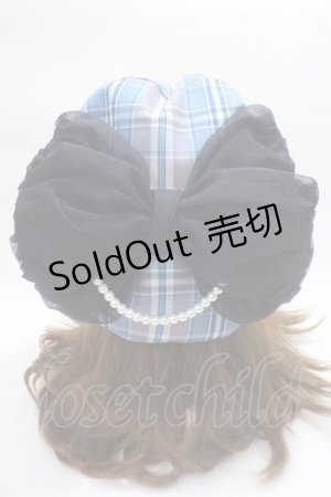 画像: axes femme / パール付リボンチェックベレー  ブルー Y-25-06-09-048-AX-AC-SZ-ZY