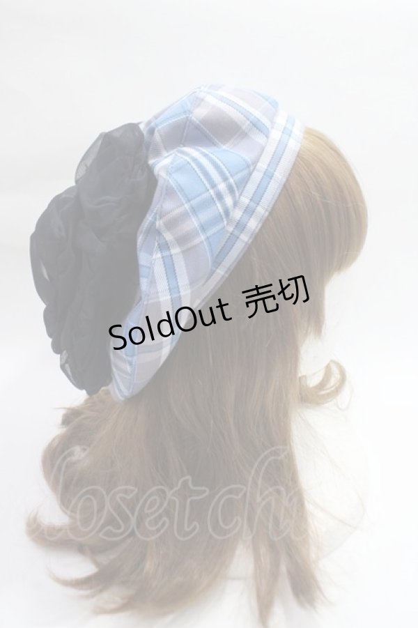 画像4: axes femme / パール付リボンチェックベレー  ブルー Y-25-06-09-048-AX-AC-SZ-ZY (4)