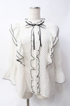 画像: axes femme POETIQUE / ドット配色リボンフリルブラウス  白 Y-25-06-09-069-AX-BL-SZ-ZY