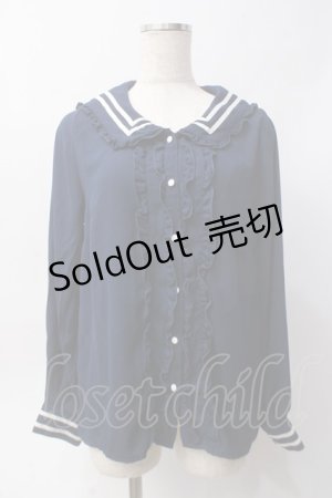 画像: axes femme / クラシカルセーラーブラウス  紺 Y-25-06-09-079-AX-BL-SZ-ZY