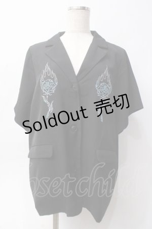 画像: LISTEN FLAVOR / バラと炎ハーフスリーブジャケット  黒 Y-25-06-09-082-PU-JA-SZ-ZY