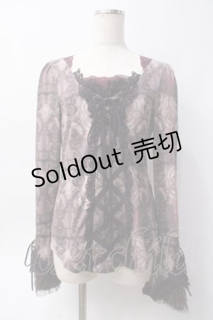 画像: OZZ ANGELO / 総柄プリントカットソー  ダークピンク Y-25-06-09-100-OO-TO-SZ-ZY