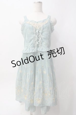 画像: axes femme / 壁紙花パネル消しプリーツワンピース  ミント Y-25-06-09-116-AX-OP-SZ-ZY