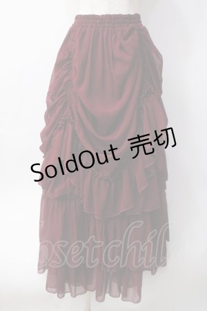 画像: ATELIER PIERROT / ロングバッスルスカート  ワイン Y-25-06-09-168-EL-SK-SZ-ZY