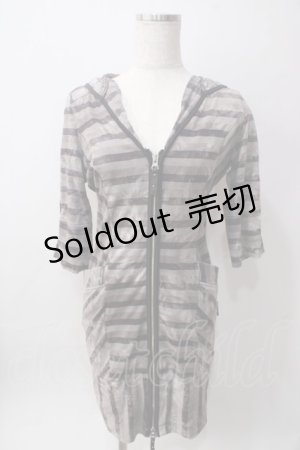 画像: Ozz Croce / ムラ染ボーダーパーカーワンピース  グレー Y-25-06-12-063-OO-OP-SZ-ZT069