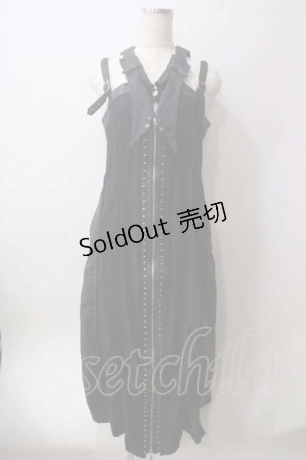 画像1: Ozz Croce / ジップアップノースリーブロングワンピース  黒 Y-25-06-12-075-OO-OP-SZ-ZY (1)