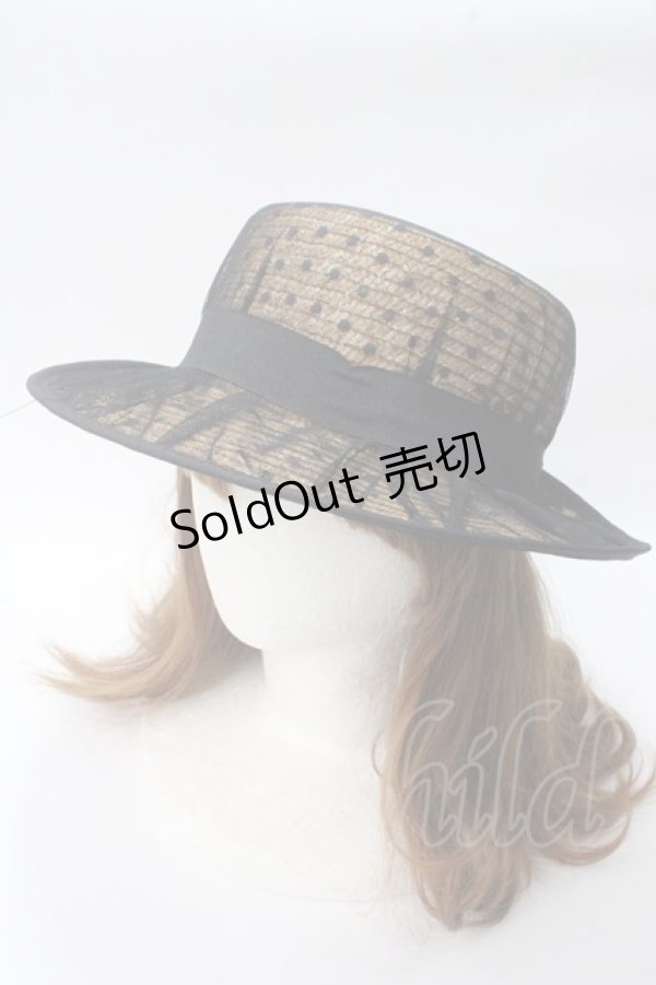 画像2: axes femme / ドットチュールカンカン帽  黒 Y-25-06-12-009-AX-AC-SZ-ZT-K007 (2)