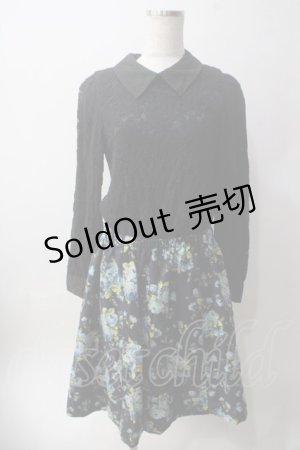 画像: axes femme / レース切り替えネックレス風ワンピース M 黒×紺 Y-25-06-12-096-AX-OP-SZ-ZT327