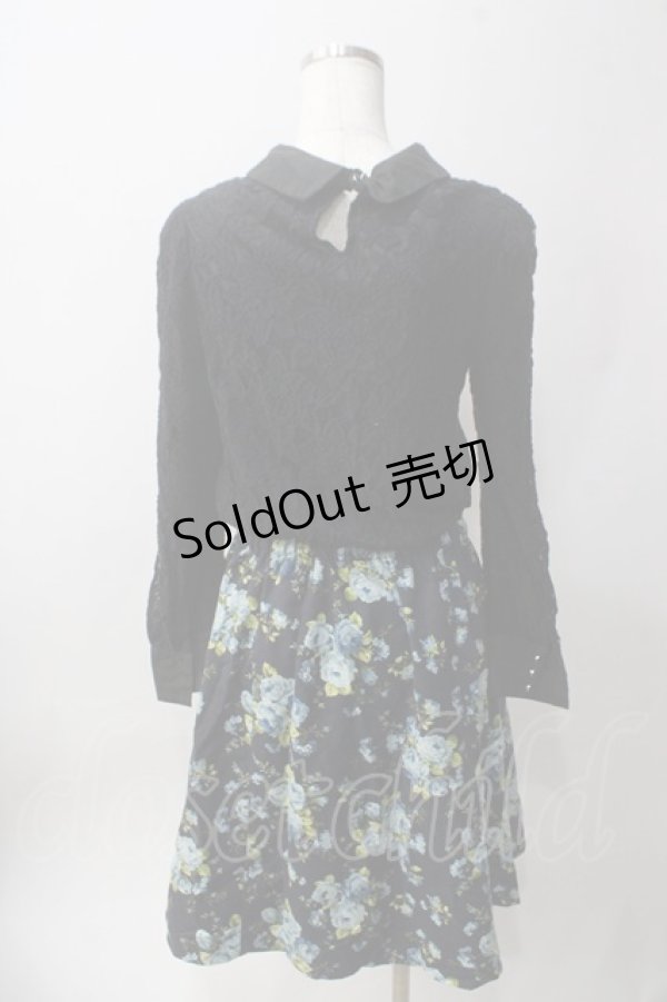 画像2: axes femme / レース切り替えネックレス風ワンピース M 黒×紺 Y-25-06-12-096-AX-OP-SZ-ZT327 (2)