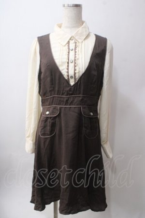 画像: axes femme / ブラウス風ドッキングワンピース M 茶 Y-25-06-12-103-AX-OP-SZ-ZY