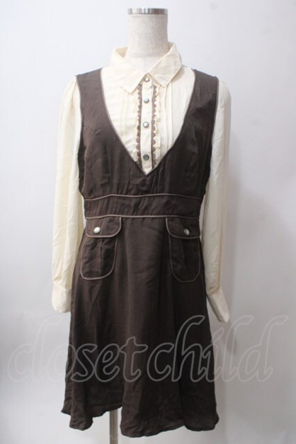 画像1: axes femme / ブラウス風ドッキングワンピース M 茶 Y-25-06-12-103-AX-OP-SZ-ZY (1)