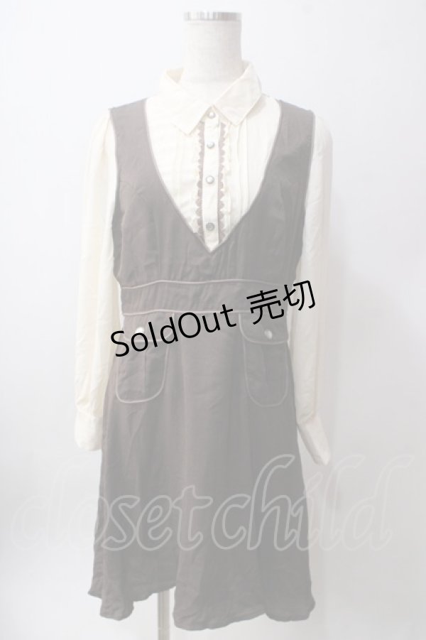 画像1: axes femme / ブラウス風ドッキングワンピース M 茶 Y-25-06-12-103-AX-OP-SZ-ZY (1)