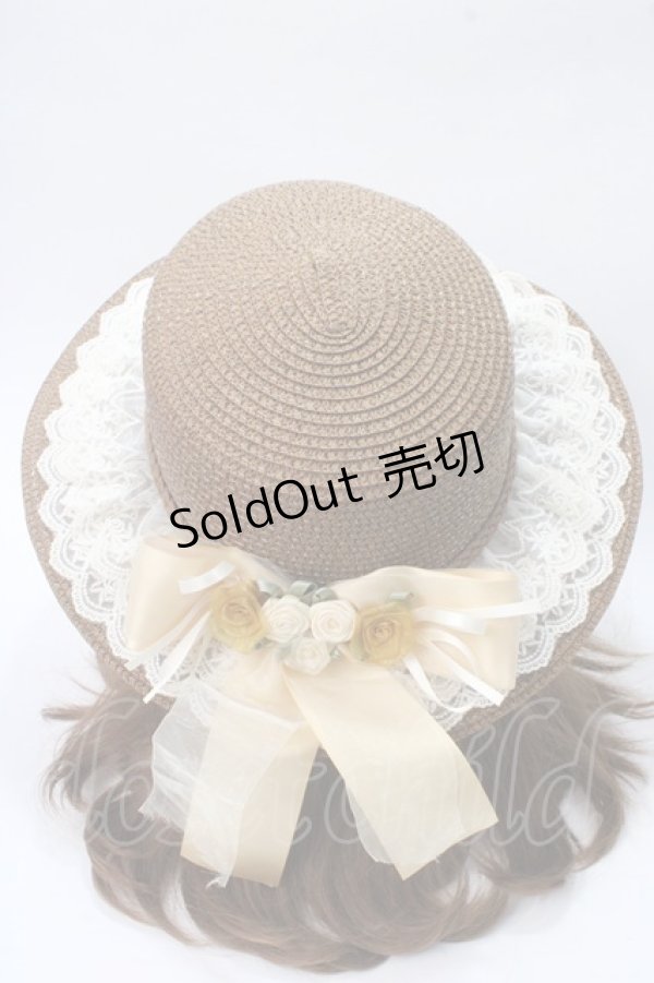 画像1: axes femme / 巻きバラリボンカンカン帽  茶 Y-25-06-12-010-AX-AC-SZ-ZT-K011 (1)