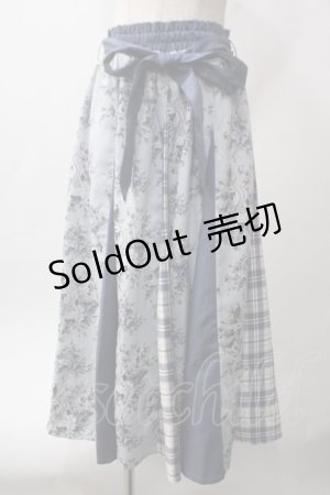 画像: axes femme / 花柄×チェック柄切替スカート F サックス Y-25-06-12-142-AX-SK-SZ-ZY