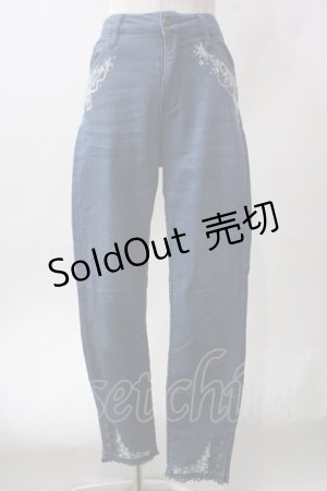 画像: axes femme / 香水×バラ刺繍デニムパギンス M インディゴ Y-25-06-12-144-AX-PA-SZ-ZY