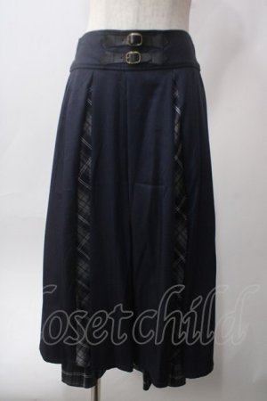 画像: axes femme / チェック切替ベルト付スカート F 紺 Y-25-06-12-152-AX-SK-SZ-ZY