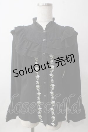 画像: axes femme / フロントバラ刺繍フリルブラウス M 黒 Y-25-06-12-014-AX-BL-SZ-ZY