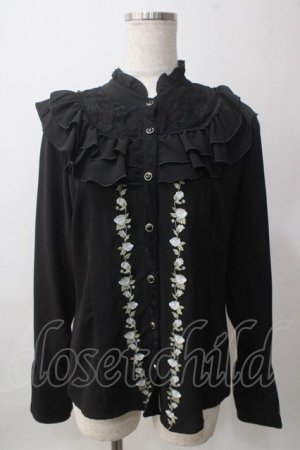 画像: axes femme / フロントバラ刺繍フリルブラウス  黒 Y-25-06-12-019-AX-BL-SZ-ZY