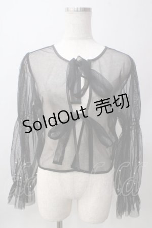 画像: axes femme / パール付きチュールトップス  黒 Y-25-06-12-022-AX-TO-SZ-ZY