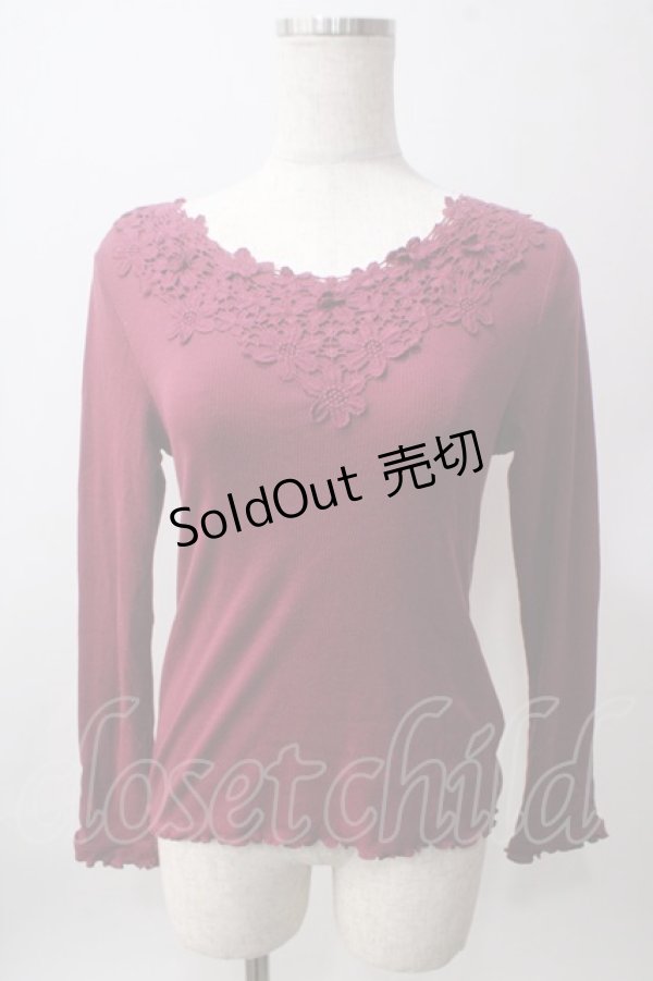 画像1: axes femme / 花モチーフテレコトップス M ワイン Y-25-06-12-036-AX-TO-SZ-ZI (1)