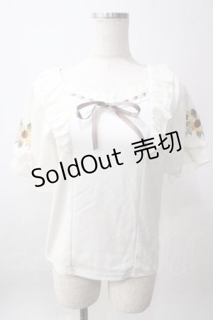 画像: axes femme POETIQUE / ヒマワリ刺繍フリルカットプルオーバー M 白 Y-25-06-12-038-AX-TO-SZ-ZY