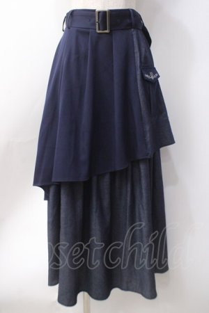 画像: axes femme / アシメティアードロングスカート  紺 Y-25-06-18-099-AX-SK-SZ-ZY