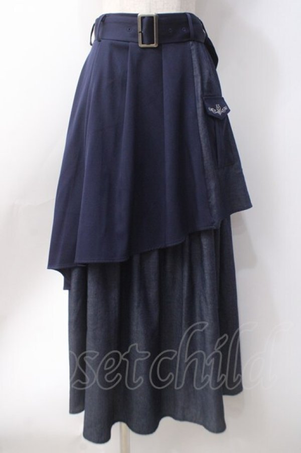 画像1: axes femme / アシメティアードロングスカート  紺 Y-25-06-18-099-AX-SK-SZ-ZY (1)