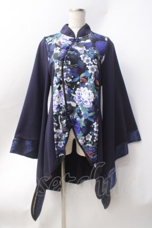 画像: Qutie Frash / チャイナ着物袖チュニック  黒×青 Y-25-06-20-051-QU-TO-AS-ZY