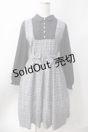 画像: axes femme / チェックリボンドッキングワンピース  グレー Y-25-06-20-065-AX-OP-SZ-ZY