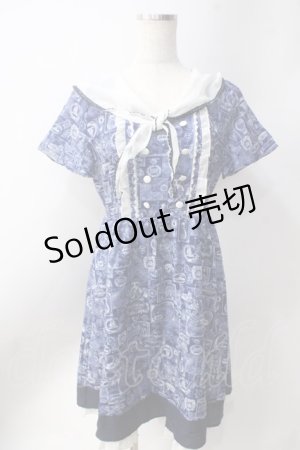 画像: axes femme POETIQUE / 航海図柄セーラーワンピース  紺 Y-25-06-20-092-AX-OP-SZ-ZY