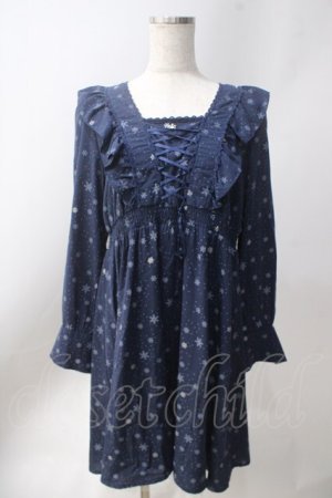 画像: axes femme POETIQUE / 雪の結晶ワンピース  紺 Y-25-06-20-093-AX-OP-SZ-ZY