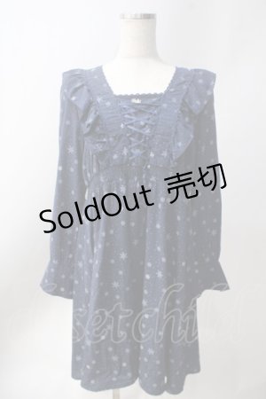 画像: axes femme POETIQUE / 雪の結晶ワンピース  紺 Y-25-06-20-093-AX-OP-SZ-ZT072